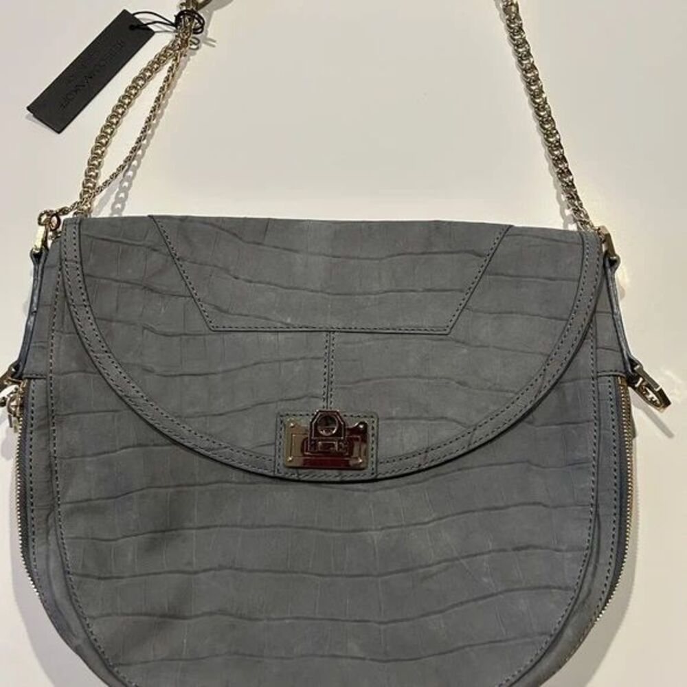 Rebecca Minkoff Gray Crocodile-Embossed Shoulder Bag